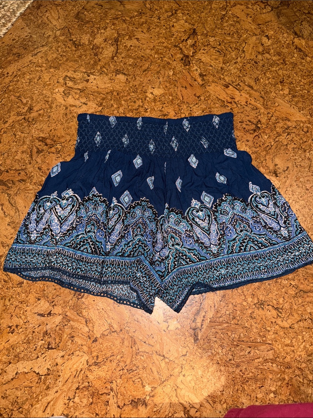 Women's Navy Blue Smocked Waist Printed Shorts